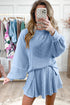 Corded Lantern Sleeve Top Ruffled Mini Skirt Two Piece Dress